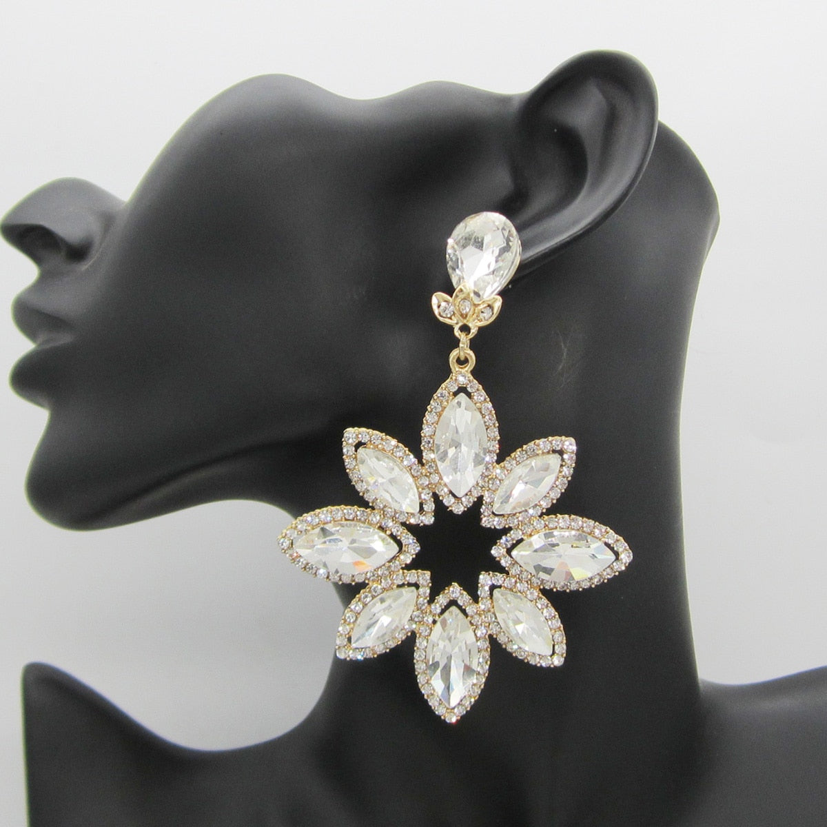 Sunflower Crystal Rhinestone Dangle Large Earrings Luxury Designer Earrings
