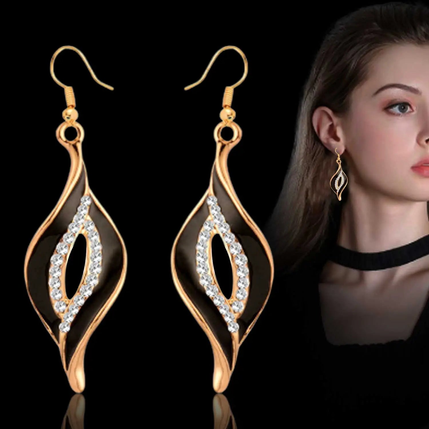 Charm White Black Enamel Earrings For Women Gold Color Leaf Drop Earrings