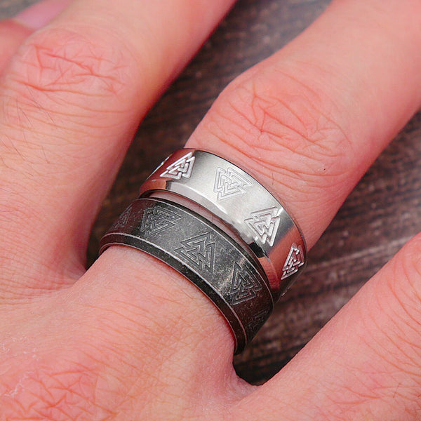 Anillo nórdico vintage para hombre y mujer, sencillo, de acero inoxidable 316L, con runas vikingas de Odín.
