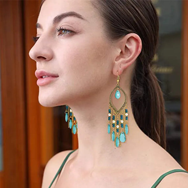 Pendientes largos étnicos vintage con forma de gota de agua para mujer