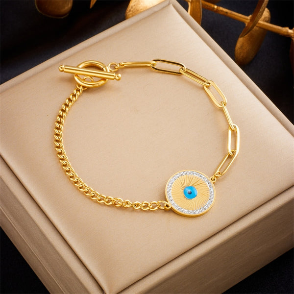 316L Stainless Steel Round Eye Charm Bracelet For Women