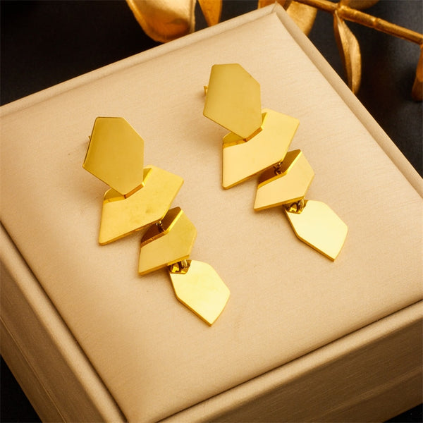 Pendientes colgantes geométricos de acero inoxidable 316L color dorado para mujer