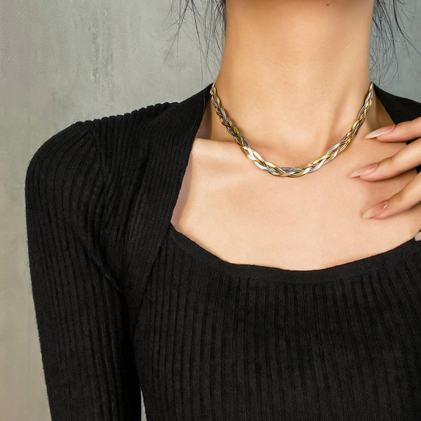 Titanium Steel Hand Braided Snake Chain Choker for Women