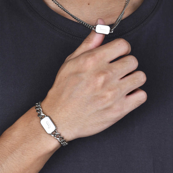 Men's Initials Cuban Chain Bracelets,  Stainless Steel Letter A-Z Wristband
