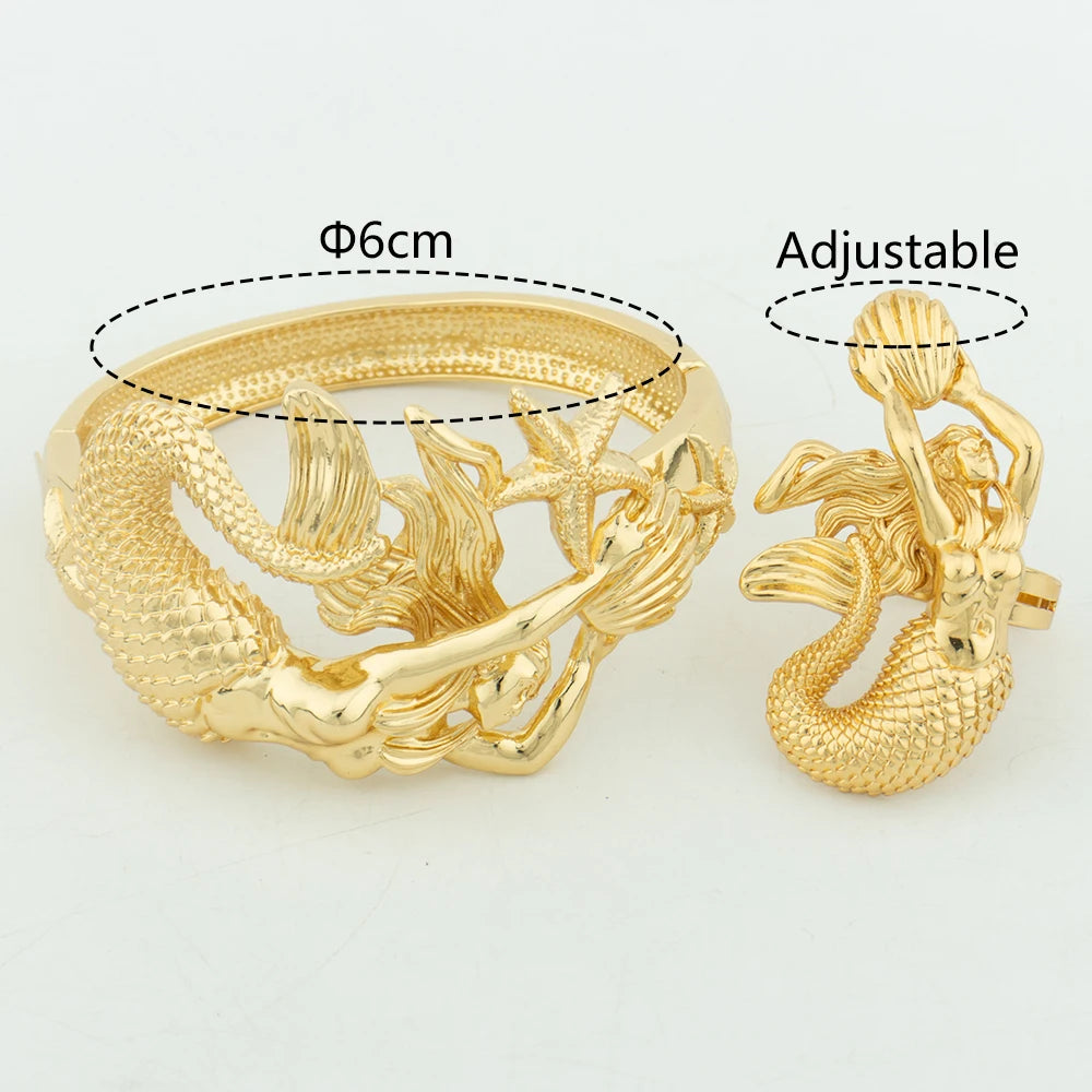 African Gold Color Bangles with Ring