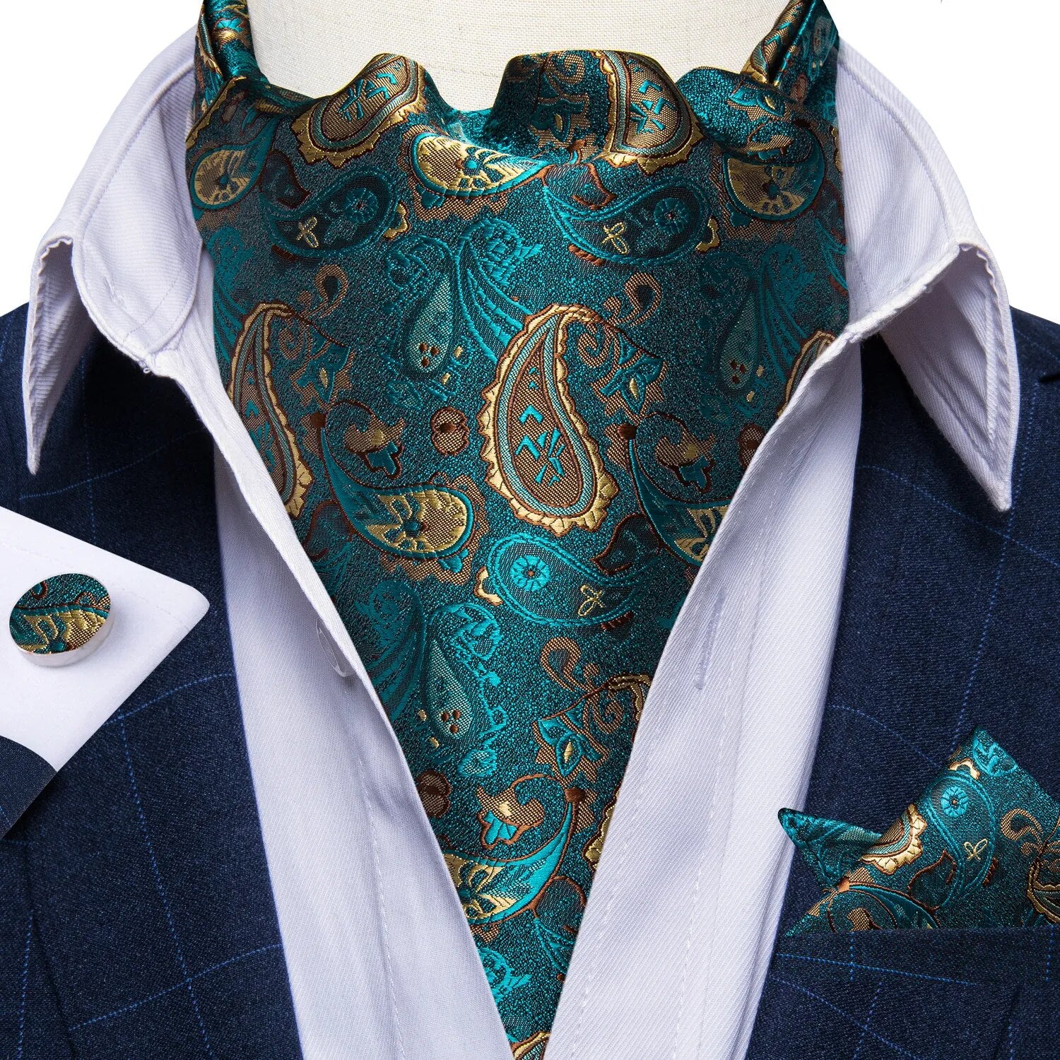 Luxury Men's Ascot Pocket Square Cufflinks Set
