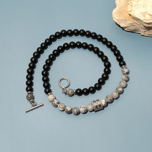 Gargantilla de ónix mate con piedra de lava negra natural para hombres y mujeres
