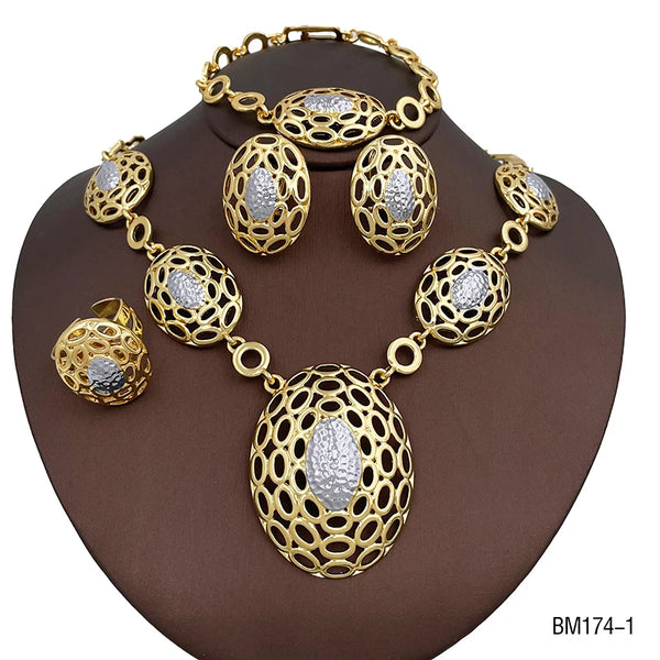 Conjunto de joyas redondas bicolores bañadas en oro italiano para mujer