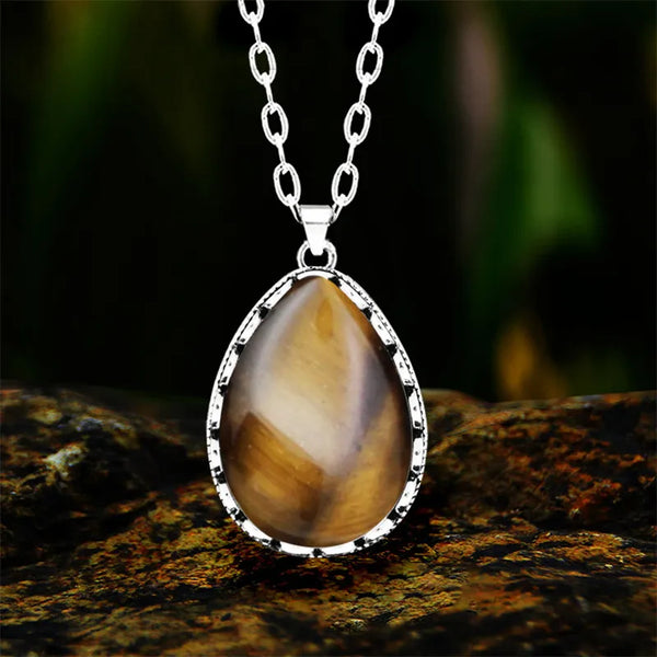 Collar vintage de cuarzo natural con forma de gota de agua para mujer, colgante de flor chapado en plata antigua.