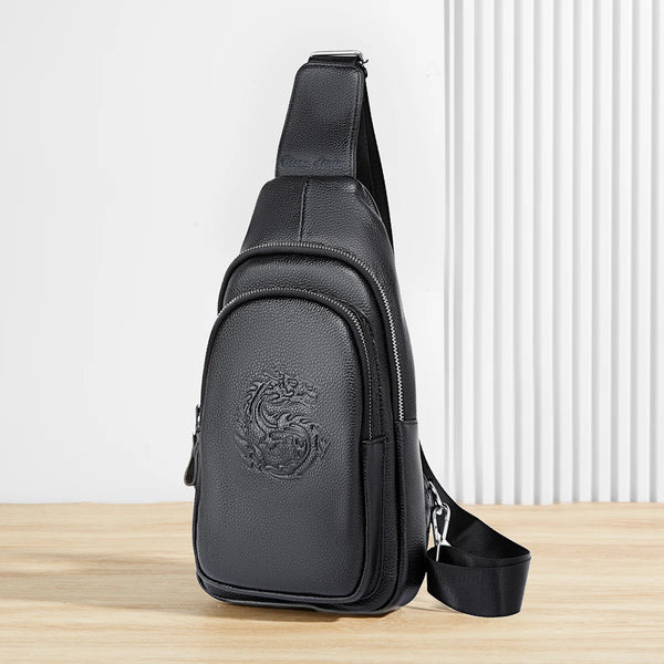 Bolso bandolera de pecho para hombre, diseño lujoso, duradero, de piel auténtica.
