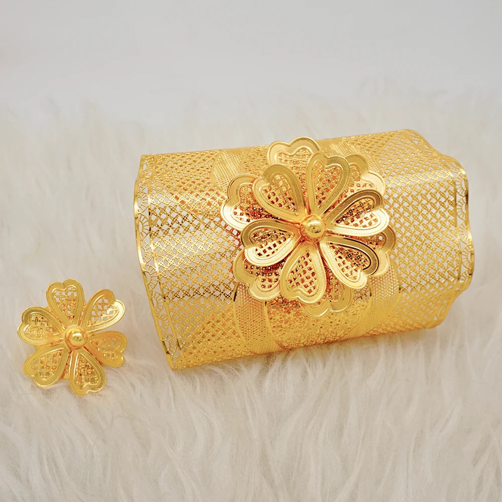 Luxury Female Big Gold Color Bangles With Ring For Women – Gofaer Finds ...