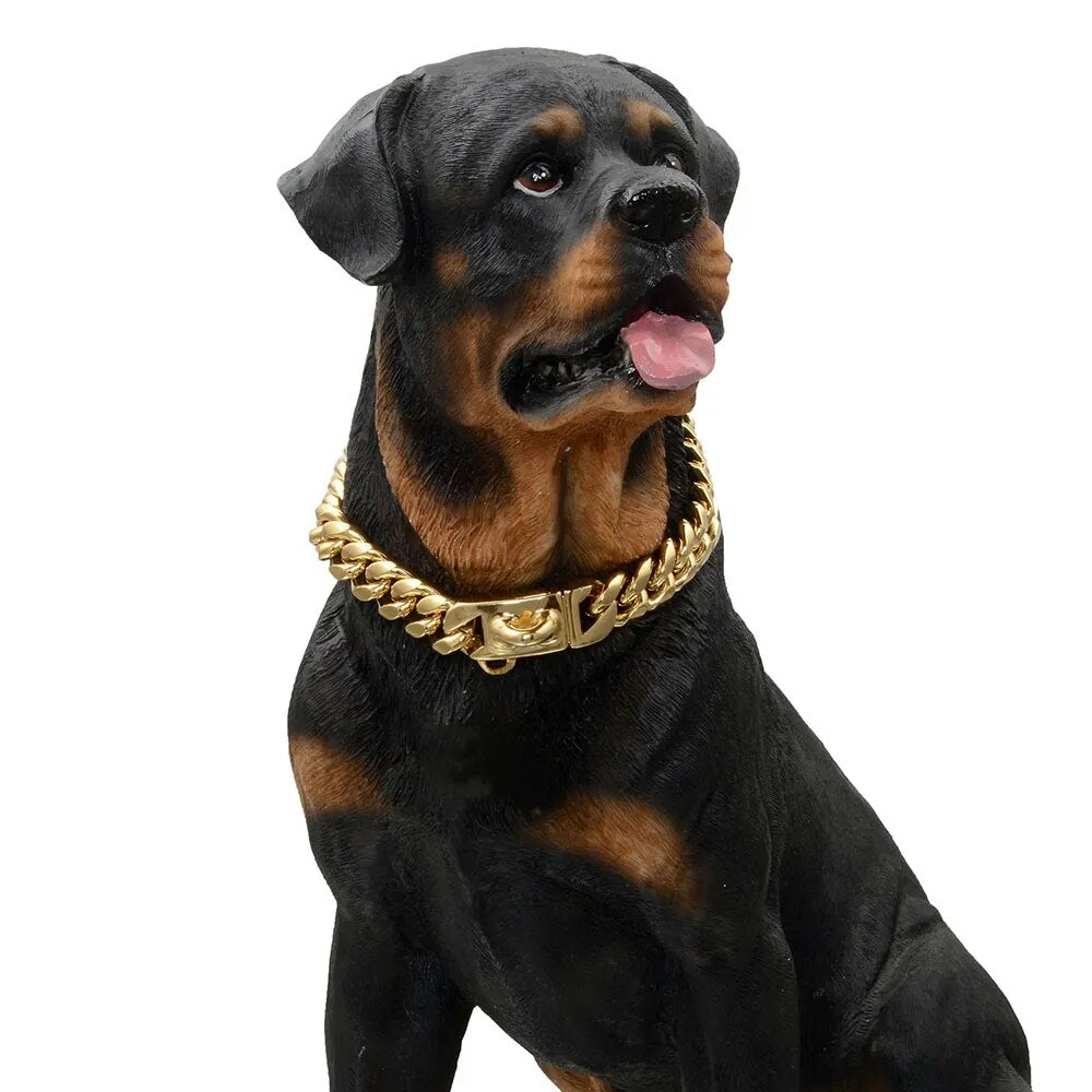 Heavy Duty Strong Metal Dog Cuban Chain Collar Stainless Steel Pet Collar
