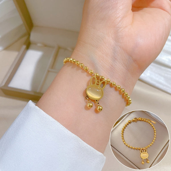 Pulsera chapada en oro antioxidante con cuentas de ópalo de conejo para mujer