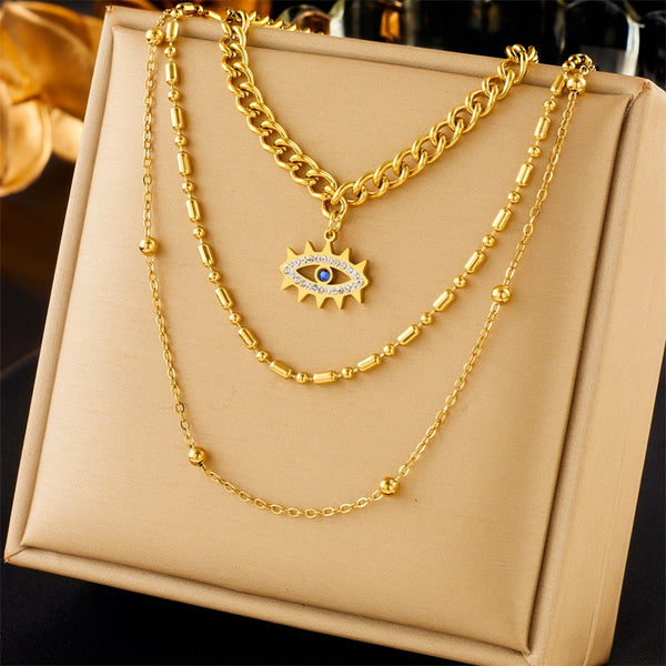 316L Stainless Steel Retro Eye Pendant Necklace For Women