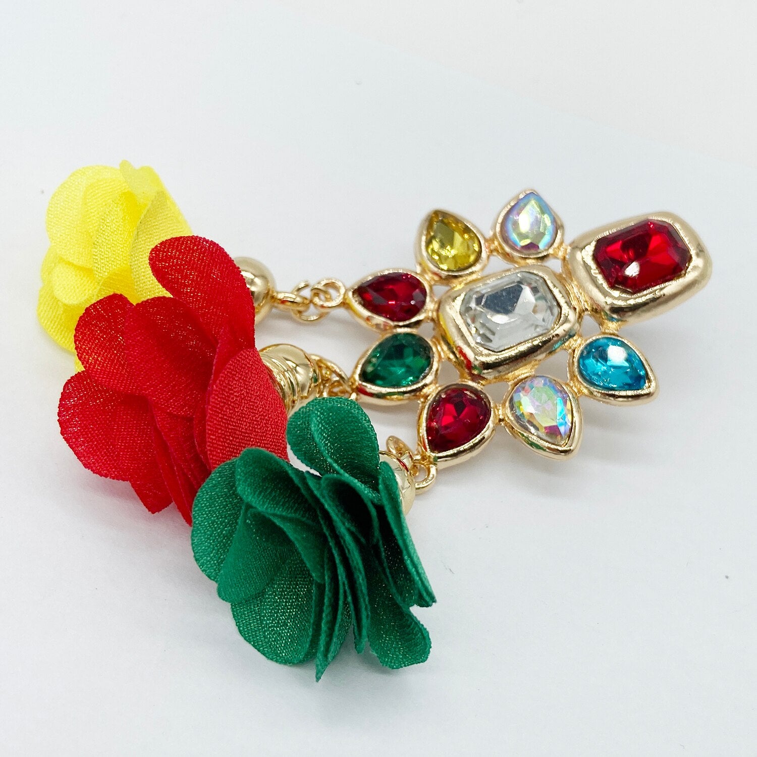 New Design Colorful Crystal Flower Tassel Women Stud Earrings