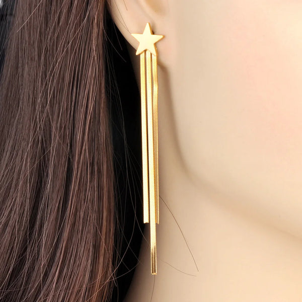 Pendientes largos de acero inoxidable con borlas para mujer