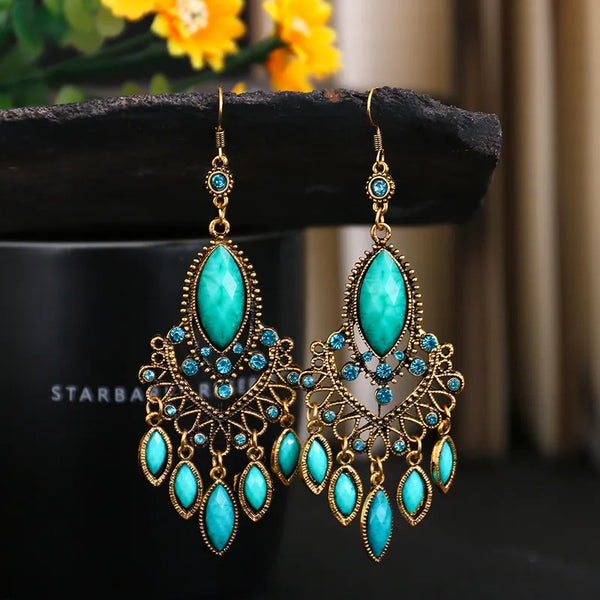 Pendientes colgantes con borlas y gotas de agua estilo bohemio vacacional para mujer