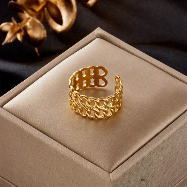 316L Stainless Steel Gold Color Hollow Open Adjustable Ring for Women
