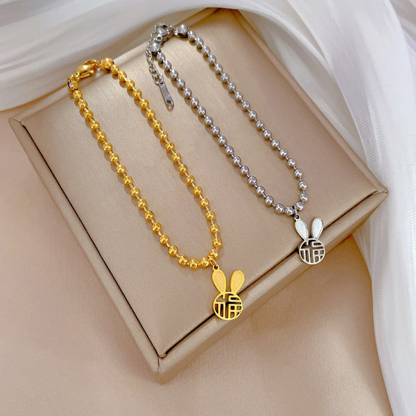 316L Stainless Steel Cute Rabbit Bunny Charm Bracelet For Women