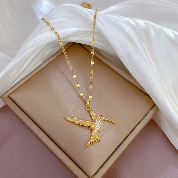 316L Stainless Steel Hummingbird Bird Pendant Necklace For Women