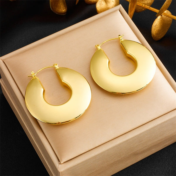 316L Stainless Steel Round Geometric Hoop Earrings For Women