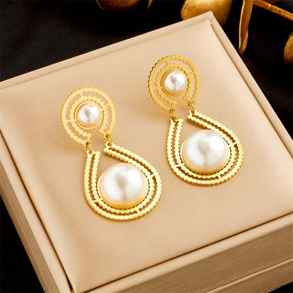 316L Stainless Steel Pearls Drop Earrings For Women