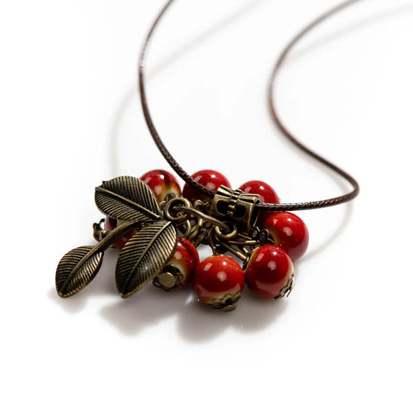 Bohemian Vintage Handmade Leaf Necklace Ceramic Beads Pendant