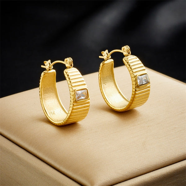 316L Stainless Steel Geometric White Zircon Hoop Earrings For Women