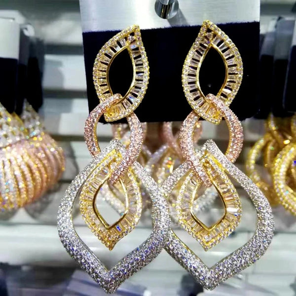 Summer Double-Sided Hanging Hollow Rhinestone Earrings Pendant Temperament women