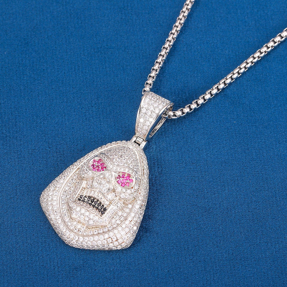Iced Out Bling CZ Circular Pendant Necklace Cubic Zirconia Gold Silver Color Money Bag Charm