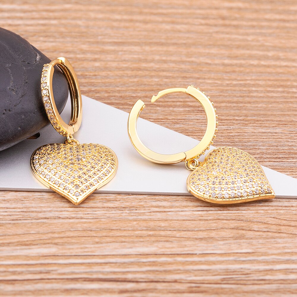 New Arrival Romantic Love Heart Gold Plated Drop Earrings for Women