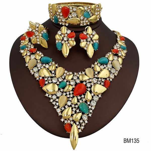 Collares de lujo para mujer chapados en oro de 18 quilates, conjuntos de joyería europea