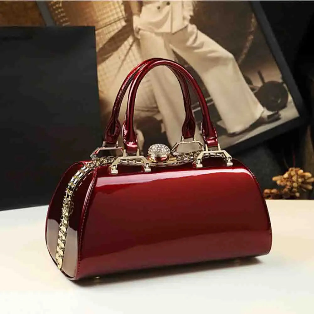 New Stylish Women Dinner Bag Luxury Patent Leather Top Handle Bags Shoulder Handbag