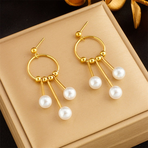 316L Stainless Steel Pearl Pendant Earrings For Women