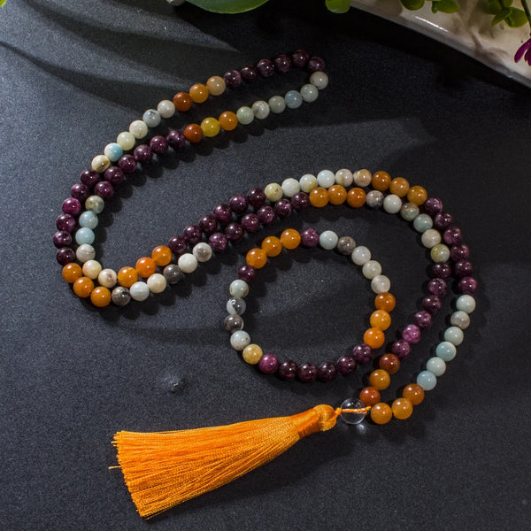 Conjunto de collar y pulsera Mala 108 con cuentas de aventurina roja, granate y amazonita de 8 mm