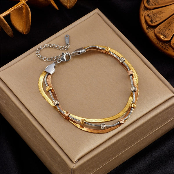 316L Stainless Steel 3 in 1 Chains Bracelet For Women