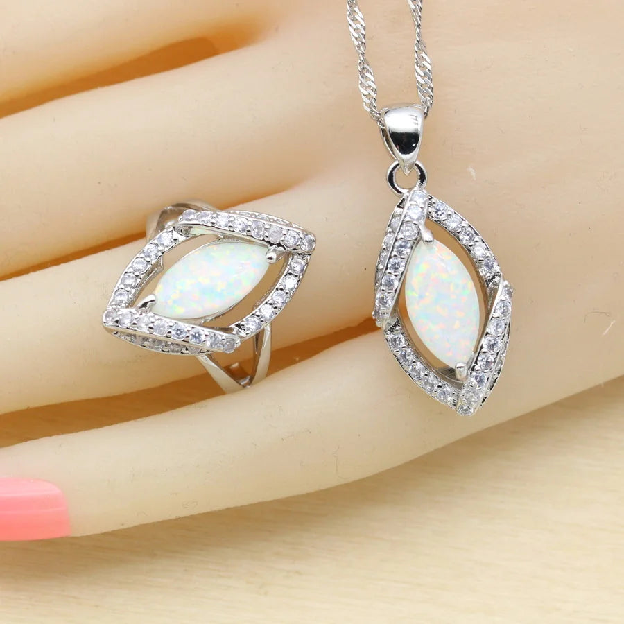 New White Opal Zirconia 925 Silver Jewelry Sets for Women