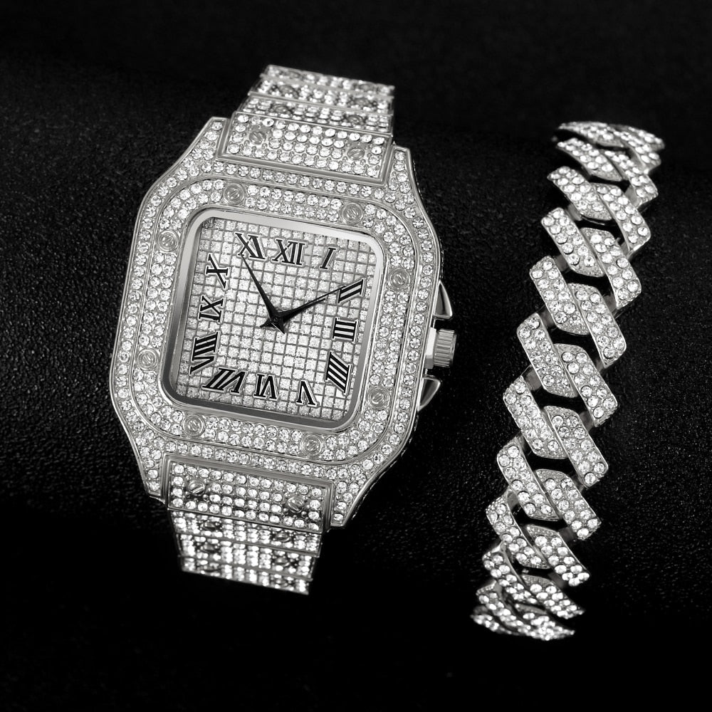 Men Luxury Brand Full Diamond Mens Watches AAA CZ Quartz Men Watch