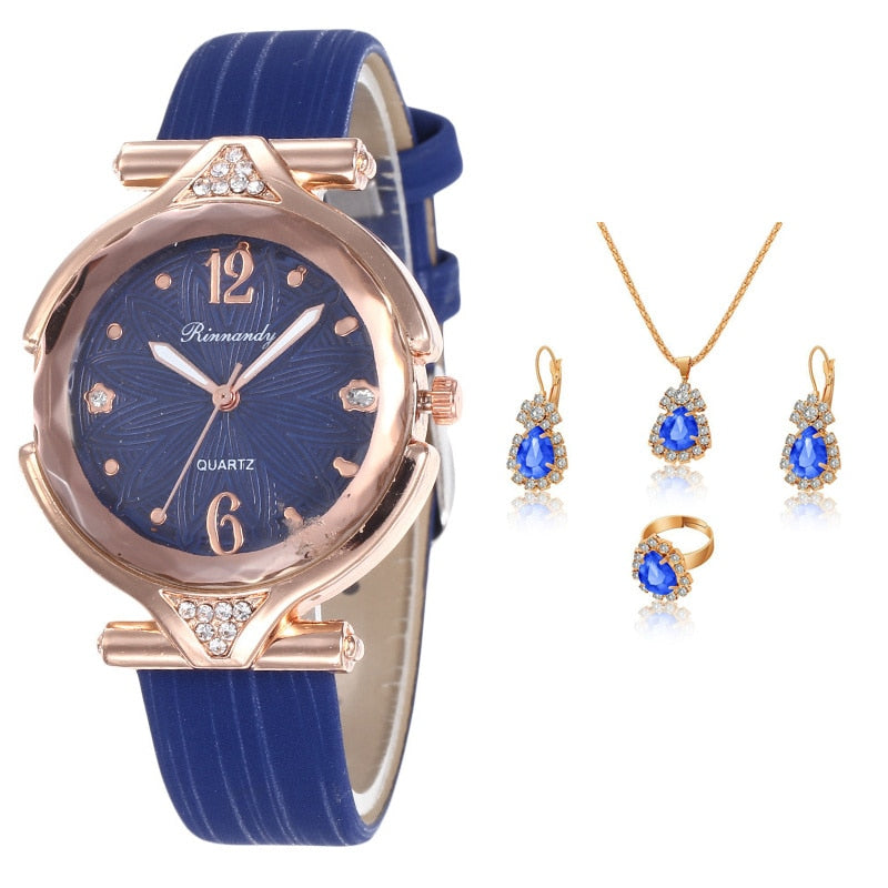 5pcs Set Fashion Women Watches Luxury Fine Ladies Wristwatch