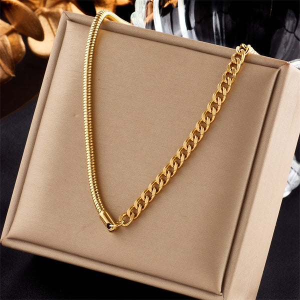 316L Stainless Steel Link Snake Chain Splicing Choker Necklace For Women