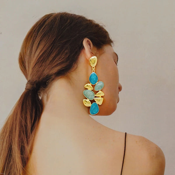 Fashion Jewelry Dubai Gold Color Earrings For Women Blue Rhinestone Tassel Copper Earrings