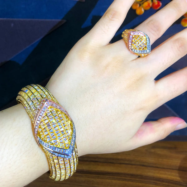 Trendy Fine BIG Wide Bangle Ring Jewelry Set for Women Bridal Wedding Daily Party Super Gift Jewelry Set
