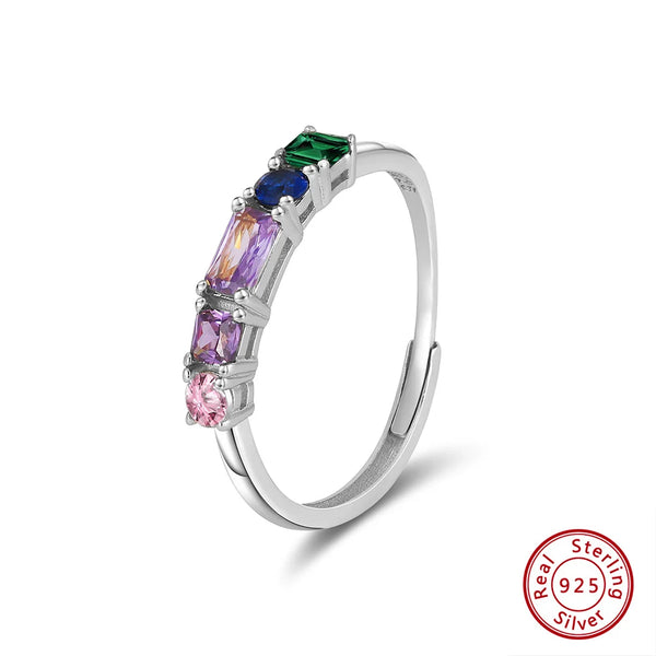925 Sterling Silver Band Rings with Multi-Colors 5A Clear CZ for Women