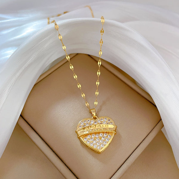 316L Stainless Steel Heart MAMA Letter Pendant Necklace For Women