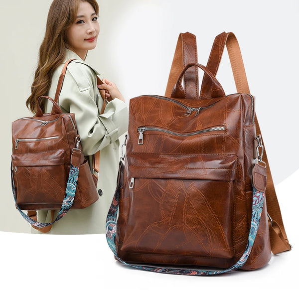 Mochila multifuncional de cuero vintage para mujer