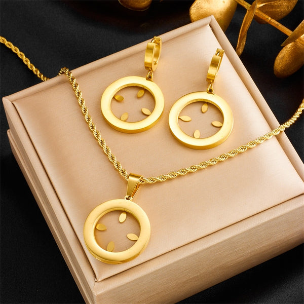 316L Stainless Steel Round Hollow Necklace Earrings For Women