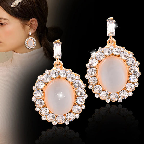 Boho Ethnic Drop Earrings Yellow Gold Color Blue Pink White Opal Crystal Earrings
