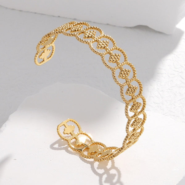 316L Stainless Steel Hollow C-shape Adjustable Bangle For Women