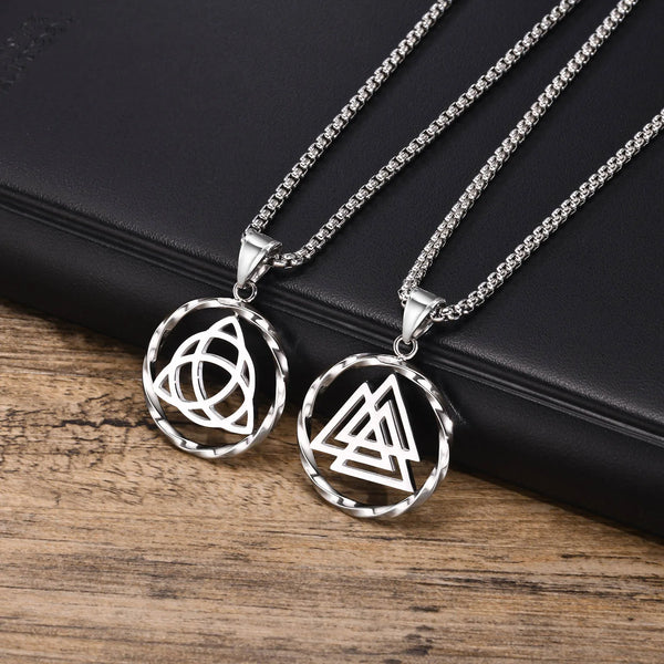 Norse Viking Necklaces for Men, Waterproof Stainless Steel Hollow Knot Pendant