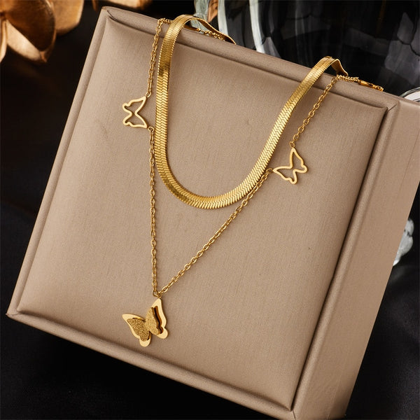 316L Stainless Steel Butterfly Necklace For Women Gold Color Ladies Pendant Chain